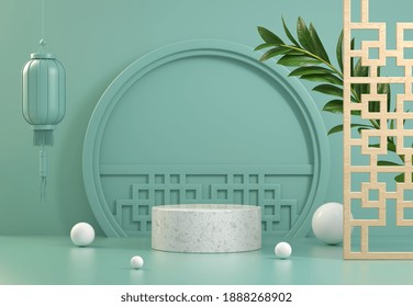 Mockup Stand Display With Chinese Concept Abstract Background 3d Render