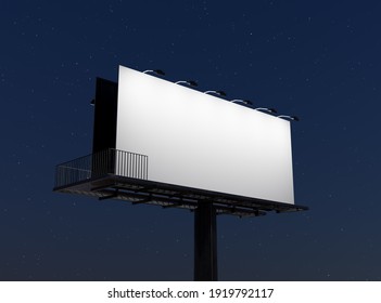 Mockup Of A Street Billboard Illuminated With Spotlights At Night With Starry Sky. 3d Render