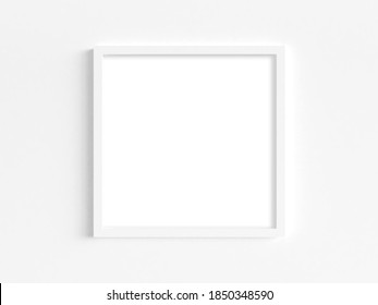 Mockup Of Thin Square White Frame On A Light Wall. 3D Illustration.