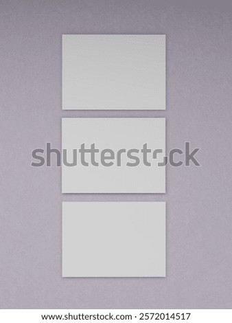 Mockup of three horizontal frames on a purple wall. 3D rendering, interior design, 3D illustration
