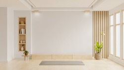 Eine Fernsehwand Mit Dekoration Im Wohnzimmer Und Mit Weißer Wand Aufziehen.3D-Darstellung