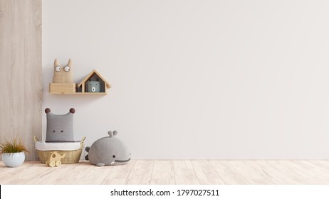 Mockup Wall In The Children's Room On Wall White Colors Background.3D Rendering 