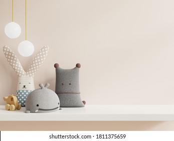 Mockup wall in the children's room on wall white colors background.3D Rendering 