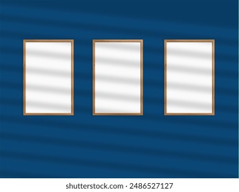 Mockup withl picture frames side by side on a wall, close up, bright