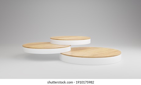Mockup Wooden podium Display stack layers for product presentation on white background, Minimalist scene, 3D rendering.