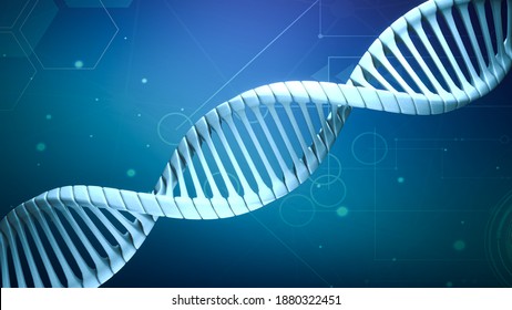 Model Abstract DNA 3d rendering animation on dark blue background. blue glowing rotating DNA double helix. Science and medicine concepts. loop background design of genetics information.