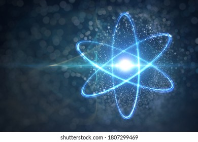 Model of atom and elementary particles. Physics concept. 3D rendered illustration.