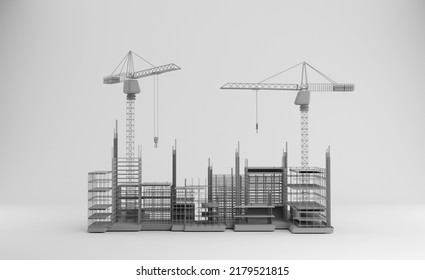 Model Building Under Construction On White Background. 3D Rendering