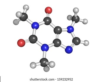 Model Of Caffeine, Stimulant Drug Found In Coffee And In Energy Drinks. Atoms Are Represented As Spheres With Conventional Color Coding.