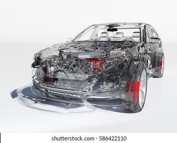Modellautos auf weißem Hintergrund.3D-Rendering