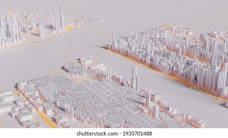 Model City Consisting Of Houses, Buildings, Locations Road, Pathway, Waterway. That Can Be Used As A Background Image Or Accompanying Work. 3D Render.