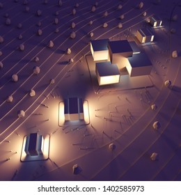 Model Concepts architectural complex. Layout of architectural concept plan. 3D illustration