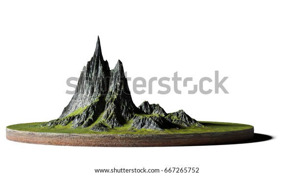 山と牧草地を持つ地面の断面のモデル 白い背景に3dイラスト の