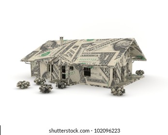 Model of a house made by dollar bills