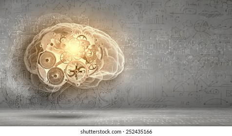 Model Of Human Brain And Cogwheel Mechanism