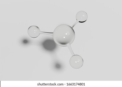 Model of molecules made of glass isolated on white background. 3D render image.