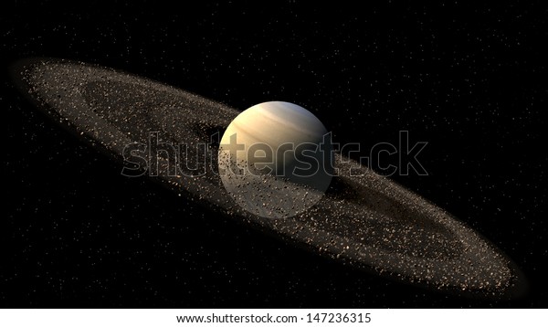 Model of Saturn\
like planet with asteroid rings for a space background, with\
clipping path included in the\
file