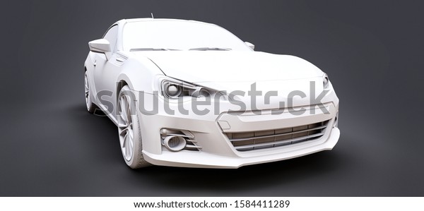 Model sports compact car\
made of matte plastic. City car coupe. Youth sports car. 3d\
illustration.