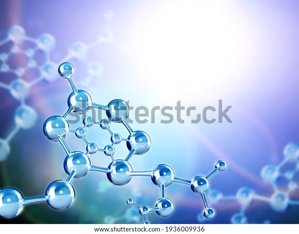 Models of abstract\
molecular structure on blue background. Copy space for your text.\
Mock up template. 3d\
render