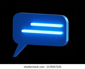 Modern 3D Blue Glossy Banner With Neon Text Block. Communication Concept. 3D Render. Design Element. Isolated On Black Background