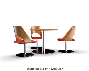 Modern 3d Chairs And Table On The White Background