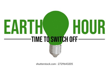 Modern 3D electric bulb render featuring clear Earth Hour typography on a simple white backdrop