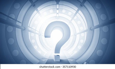 Modern 3d interior design with question mark in center