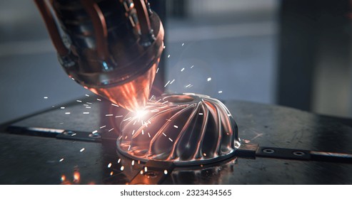 A modern 3D printer is printing a metal turbine. The future of machine part manufacturing - 3d illustration - Powered by Shutterstock