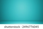 Modern 3D teal Green color minimal background with floor and emty space in sunlight