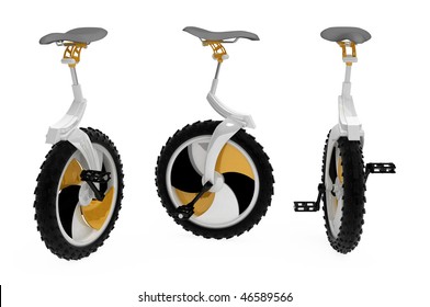 Modern 3d Unicycle Model, Over White, Isolated