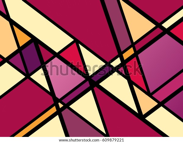 modern abstract art background design with colorful shades of pink purple and yellow with abstract triangle shapes and angled black lines in intersecting pattern