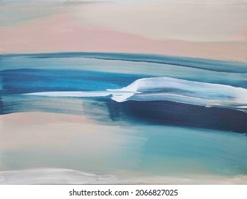 Modern Abstract Art Painting Beach. Sea Waves.