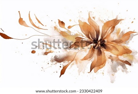 Modern abstract art. Watercolor floral illustration. Golden elements, watercolor painting, children's wallpaper. Hand drawn plants. Tropical, flowers. leaf. Prints, wallpapers, posters, cards, murals