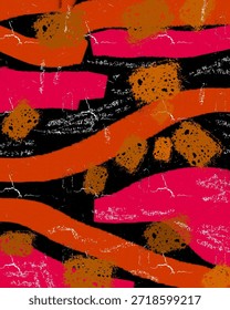 A modern abstract background featuring bold brush strokes in vibrant pink, orange, and black colors with grunge texture and artistic splatter details. This contemporary abstract pattern is perfect for creative projects such as posters, branding, social media content, wallpapers, packaging design, and modern art concepts. Ideal for designers looking for expressive, energetic, and eye-catching visual elements
