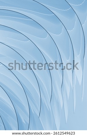 Modern abstract background, pattern - curved lines of plastic surfaces, layered on light pastel blue color. 3D rendering. Geometric design for medicine, sciences, calm, relax, serenity vibe.