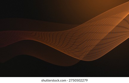 Modern abstract copper lines in a fluid motion pattern for tech branding, Digital soundwave illustration with orange glow and dark textured backdrop