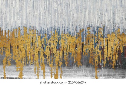 Modern Abstract Oil Painting Art Design. Orange, Gold, Blue,
