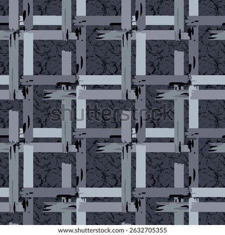 Modern abstract seamless pattern with intersecting rectangles and distressed textures in muted tones. Versatile for contemporary textiles, backgrounds, and digital art.