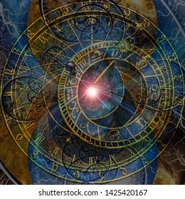 Modern Abstract. Wheels Of Time. Astronomical Clock And Spirals Of Eternity. 3D Rendering