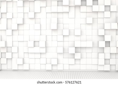 Modern Abstract White Texture Cube Box Wall Room,3D Rendering