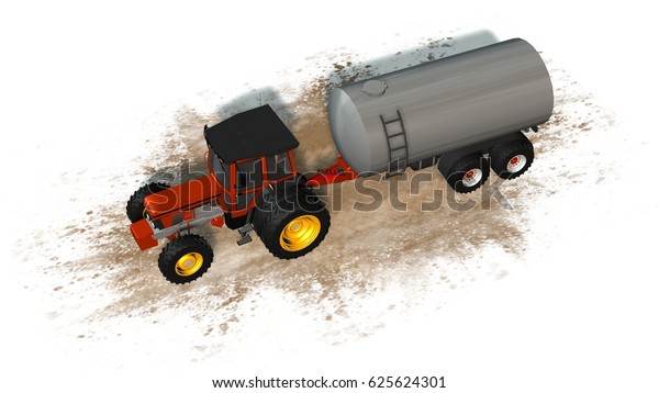modern agricultural tractor with trailer isolated\
on white background - 3d\
render
