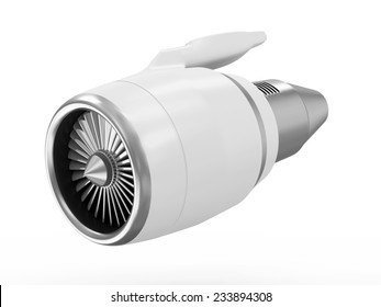 Modern Airplane Jet Engine Turbine Isolated On White Background