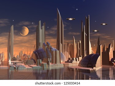 Alien City Skyline Stock Illustration Royalty Free Stock