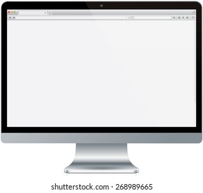 A Modern Aluminum Computer Isolated On White With A Browser On Screen.