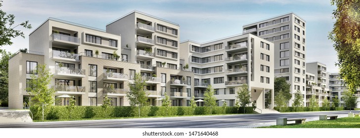 Modern Apartment Buildings In The City. 3d Rendering