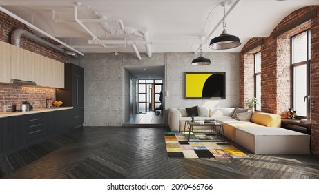 modern apartment interior. 3d rendering design concept idea
