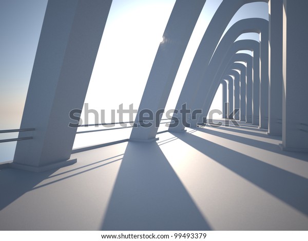 Moderne Architektur Mit Saulen Brucke Zum Stockillustration