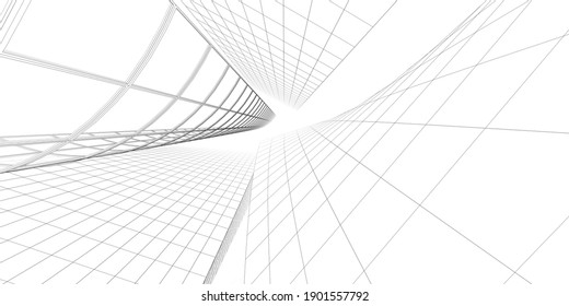 Modern architecture wireframe, Abstract architectural background, 3D Illustration