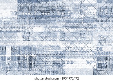 Modern Art Grunge Blue Texture. Brushstrokes On Blue Canvas. Digital Indigo Blue Color Backdrop.