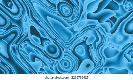 Modern And Artistic 3D Abstract Metallic Blue Color Paper Art Illustration Background. Futuristic Paper Cut Out, Fluid Or Porous Shapes. Liquid And Porous Metallic Blue Gradient Colors.